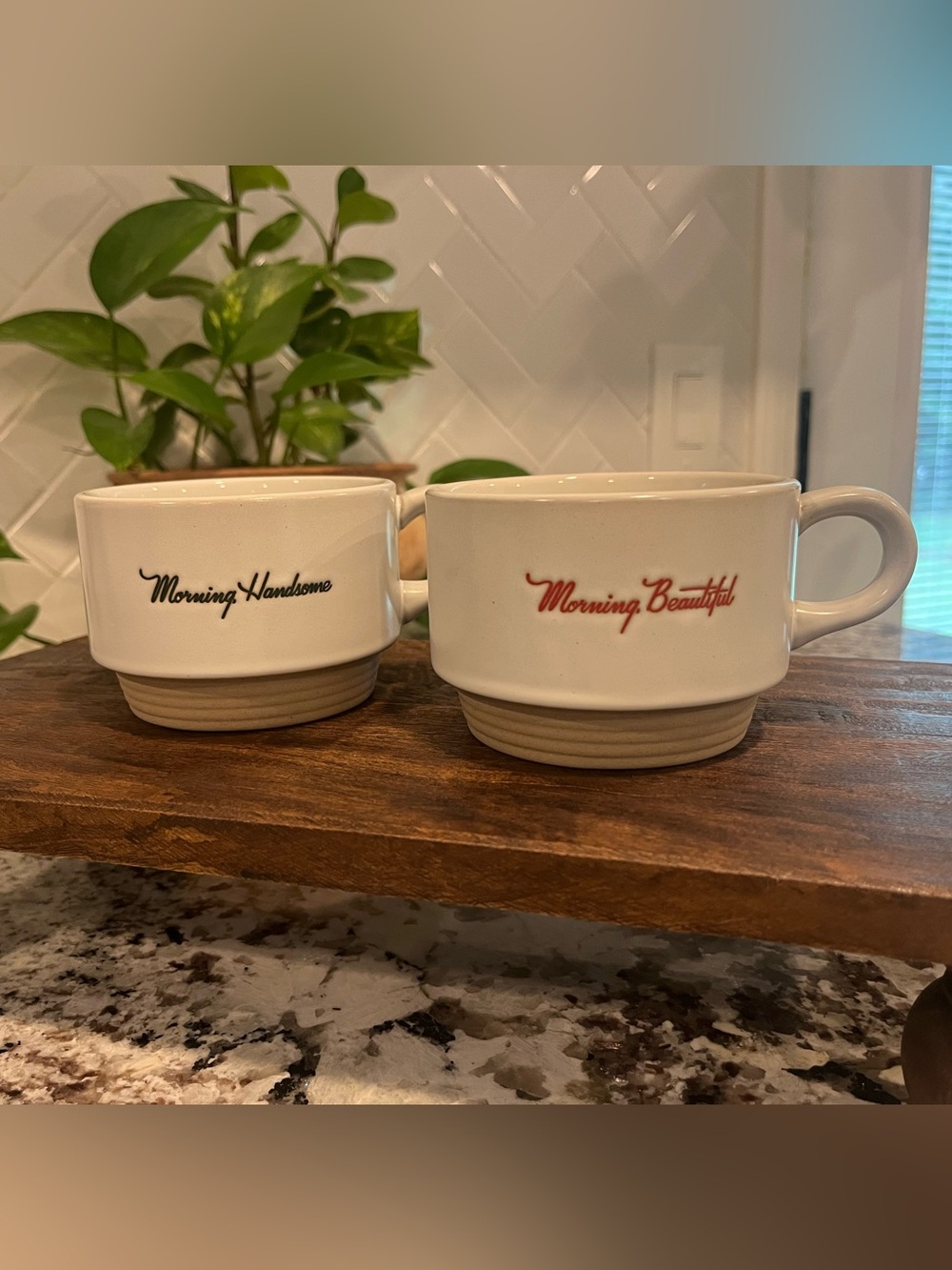☕️Hearth & Hand White Ceramic 'Morning Beautiful' and 'Morning Handsome' Mugs